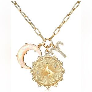 Aries zodiac necklace in gold with opal crescent moon charm adjustable 1…